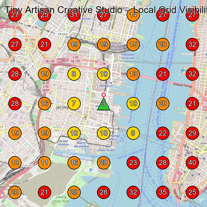 Tiny Artisan Creative Studio GeoGrid visibility map for Art School in Jersey City